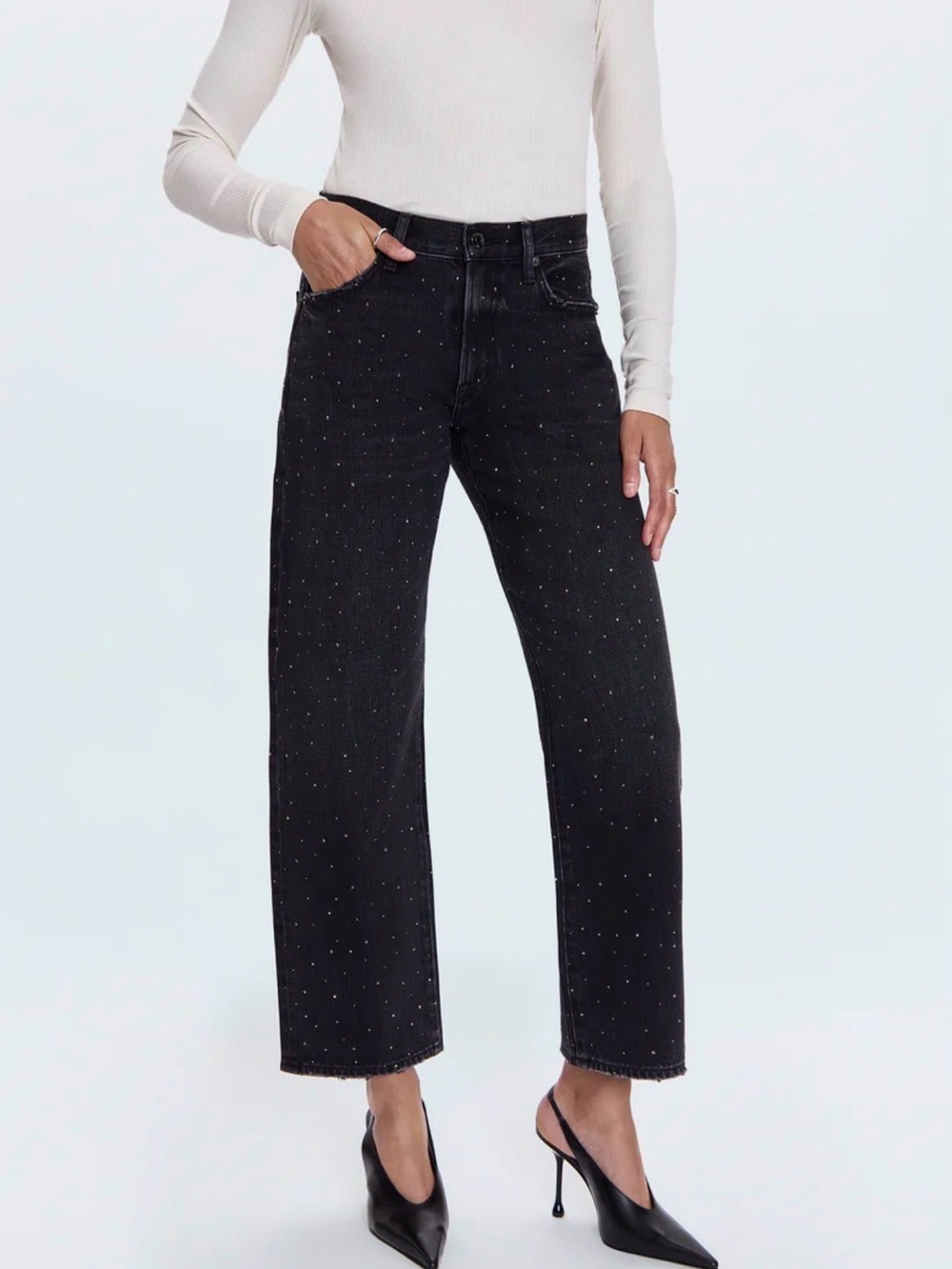 Black Wide-Leg Jeans with Subtle Stud Detail